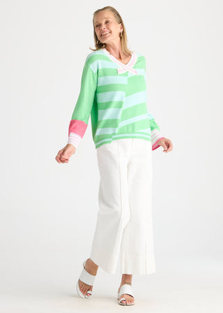 Crazy Stripe Vee Knit - Jelly Mint - ZP8823 WHITE - All About A Girl