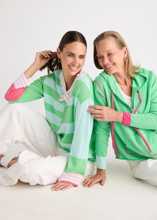 Crazy Stripe Vee Knit - Jelly Mint - ZP8823 WHITE - All About A Girl