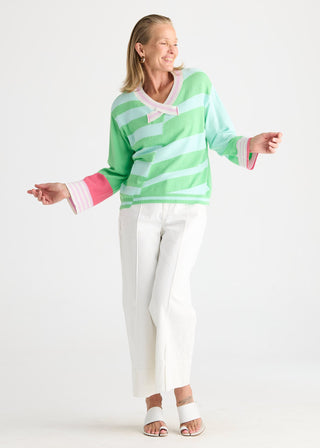 Crazy Stripe Vee Knit - Jelly Mint - ZP8823 WHITE - All About A Girl