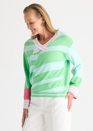 Crazy Stripe Vee Knit - Jelly Mint - ZP8823 WHITE - All About A Girl