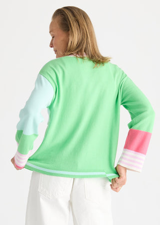 Crazy Stripe Vee Knit - Jelly Mint - ZP8823 WHITE - All About A Girl