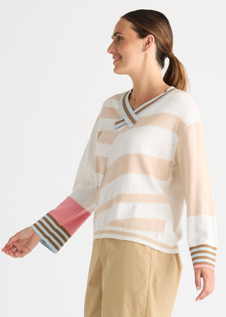 Crazy Stripe Vee Knit - White - ZP8823 WHITE - All About A Girl