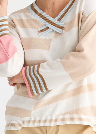 Crazy Stripe Vee Knit - White - ZP8823 WHITE - All About A Girl