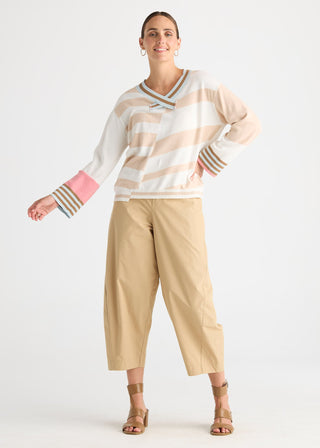 Crazy Stripe Vee Knit - White - ZP8823 WHITE - All About A Girl