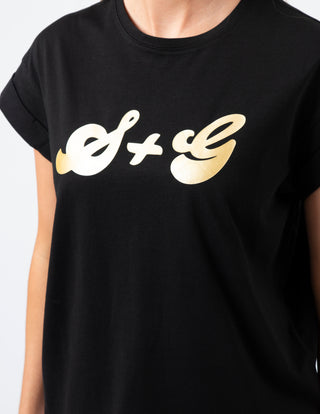 Cuff Tee - Black With Gold S+G Logo