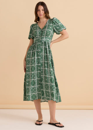 Dahlia Dress - Floral Tile Print -  - All About A Girl