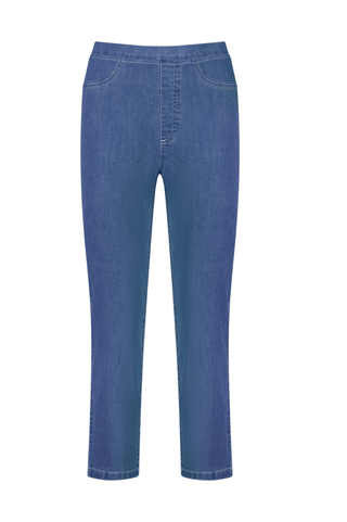 Denim 7/8 Length Pull On Pants - Mid Wash - 274 - All About A Girl