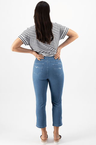 Denim 7/8 Length Pull On Pants - Mid Wash - 274 - All About A Girl