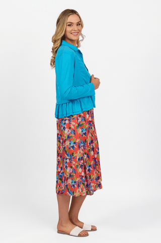 Denim Jacket With Cotton Frill Hem - Caribbean - 2091 - All About A Girl