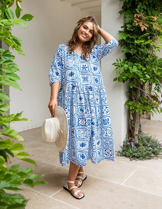 Dolce Tile Midi Dress - Ocean Tile Print - 8168011.OCE - All About A Girl
