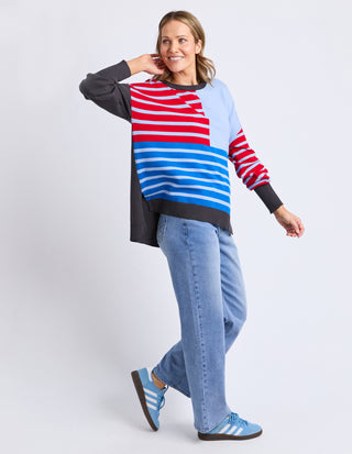 Effie Mixed Knit - Cranberry/Charcoal/Dusty Blue Stripe