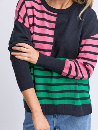 Effie Mixed Knit - Pink/Turquoise/Navy Stripes
