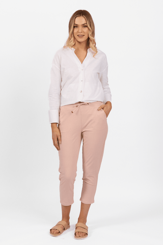 Elastic Waist 7/8 Pants - Soft Pink - 5790 - All About A Girl
