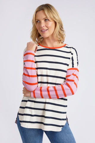 Elm Marta Long Sleeve T-Shirt - Navy Stripe w Red - 8139095.NAVY - allaboutagirl