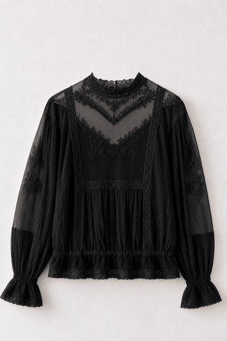 Embroidered Vintage Blouse - Black - 10347 - All About A Girl
