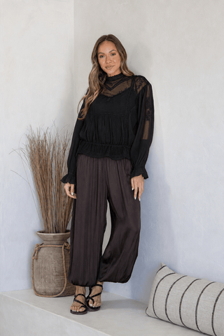 Embroidered Vintage Blouse - Black - 10347 - All About A Girl