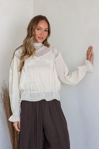 Embroidered Vintage Blouse - Natural - 10347 - All About A Girl