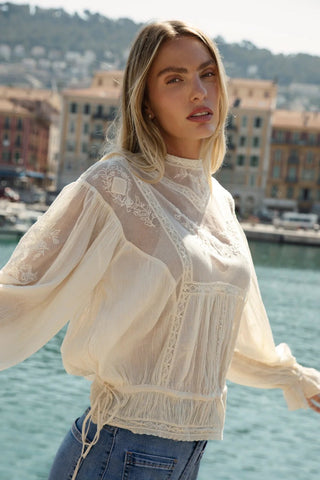 Embroidered Vintage Blouse - Natural - 10347 - All About A Girl