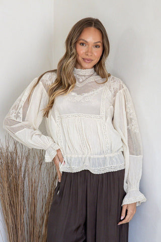 Embroidered Vintage Blouse - Natural - 10347 - All About A Girl