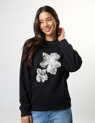 Essential Sweatshirt - Black With Cocoa Blooms