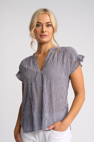 Evelyn Top With Shirring - Ink Gingham - 4486P - All About A Girl