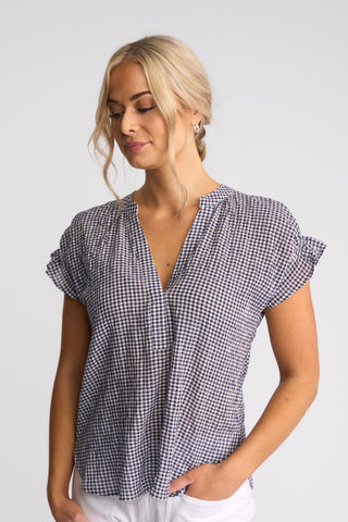 Evelyn Top With Shirring - Ink Gingham - 4486P - All About A Girl