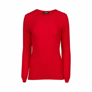 Red ribbed long sleeve knit top for women