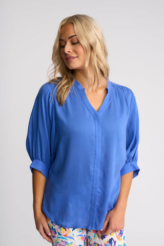 Folk Shirt With Concealed Placket - French Blue - 4519 - All About A Girl