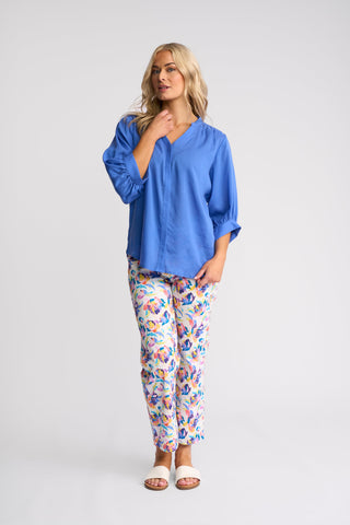 Folk Shirt With Concealed Placket - French Blue - 4519 - All About A Girl