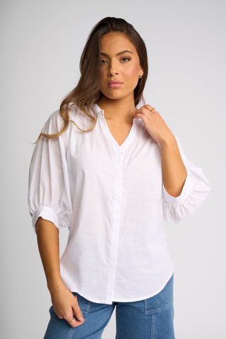 Folk Shirt With Concealed Placket - White - 4519 - All About A Girl