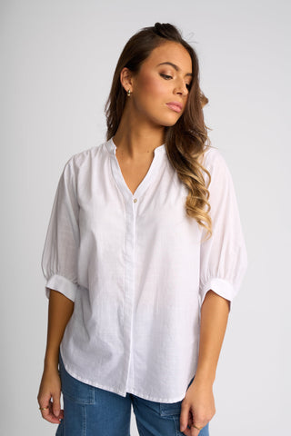Folk Shirt With Concealed Placket - White - 4519 - All About A Girl