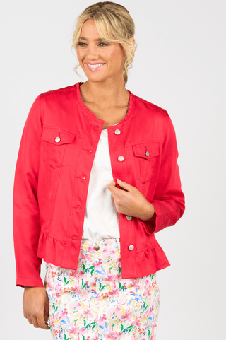 Frill Hem Jacket - Cherry - 2047N - All About A Girl