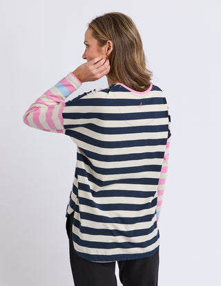 Gaeb Stripe Long Sleeved Tee - White/Navy/Pink