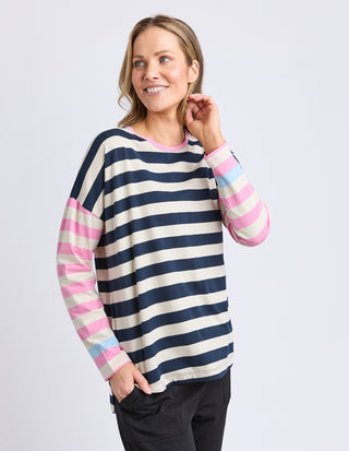Gaeb Stripe Long Sleeved Tee - White/Navy/Pink