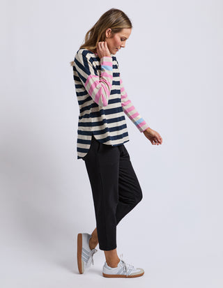 Gaeb Stripe Long Sleeved Tee - White/Navy/Pink