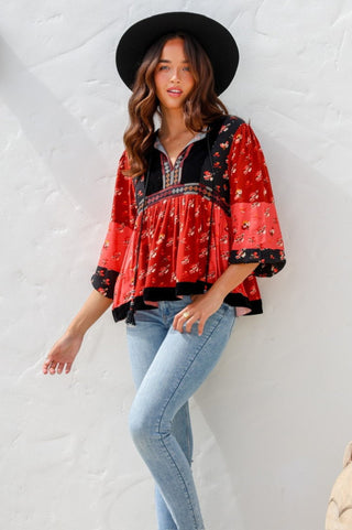 Grace+Co Embroidery Top With Velvet Trim - jg9631 - allaboutagirl