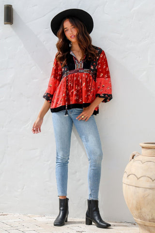 Grace+Co Embroidery Top With Velvet Trim - jg9631 - allaboutagirl