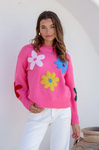Grace+Co Flower Power Knit - Hot Pink - b1093 - allaboutagirl