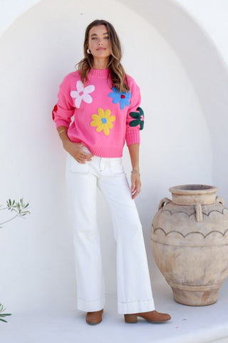 Grace+Co Flower Power Knit - Hot Pink - b1093 - allaboutagirl