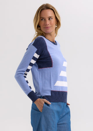Hand Work Intarsia Jumper - Blueberry - ZP7705 - All About A Girl