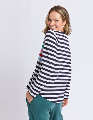 Harmony Long Sleeve Tee - Navy/White/Rainbow Stripes