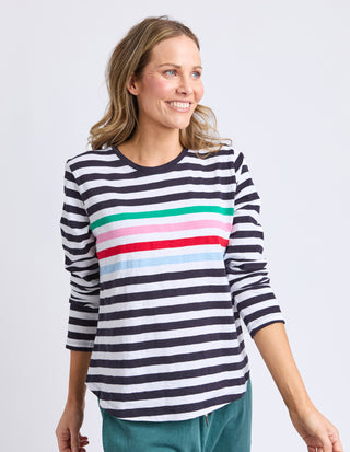 Harmony Long Sleeve Tee - Navy/White/Rainbow Stripes