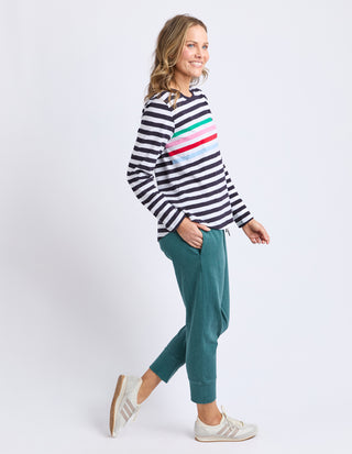 Harmony Long Sleeve Tee - Navy/White/Rainbow Stripes