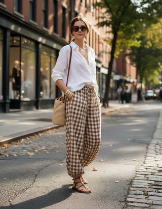 Havana Drawstring Balloon Pants - Chocolate Gingam