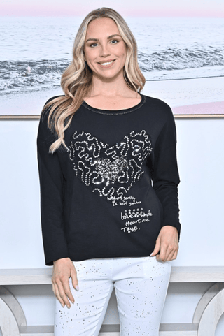 Heart Front Long Sleeve Tee - Black - AE 421-BK - All About A Girl