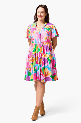 Hibiscus Hues Short Dress - Pink/Blue Floral