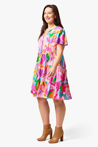 Hibiscus Hues Short Dress - Pink/Blue Floral