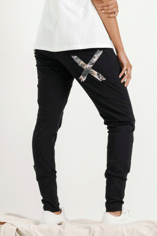 Homelee Apartment Pants - Black with Bloom Swirl Cross - HL100 42 - allaboutagirl