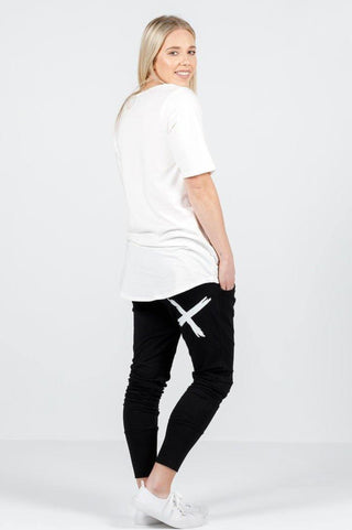 Homelee Apartment Pants - Black with White Cross - HL100 WHIX - allaboutagirl