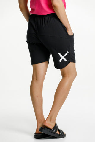 Homelee Apartment Shorts - Black With White Cross - HL221 WHIX - allaboutagirl